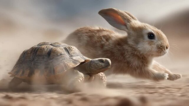 Tortoise and Hare Race A fast rabbit and determined tortoise compete in a thrilling desert sprint