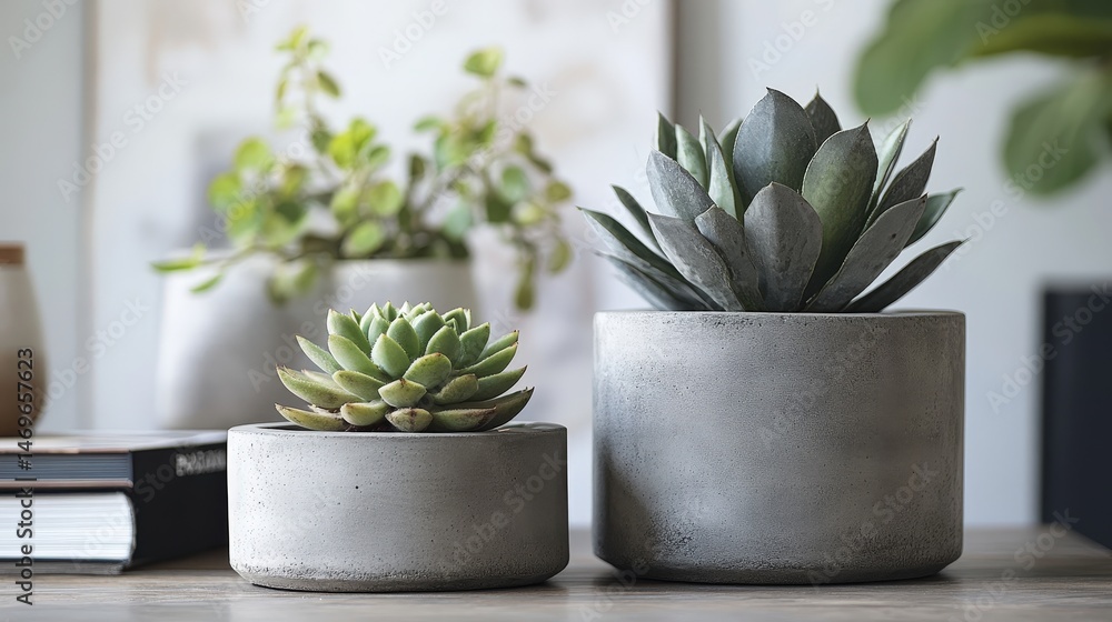 Poster modern concrete plant pot with a rough, unfinished look that adds texture to any space. its minimali