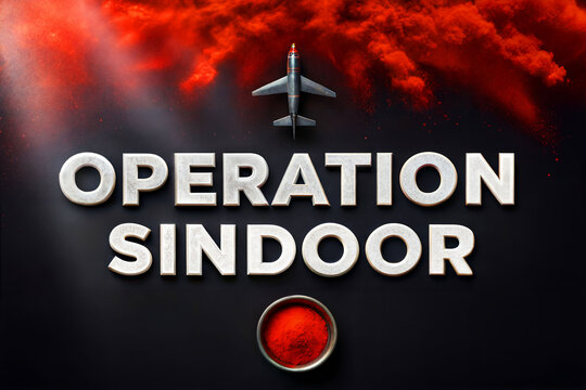 Dark themed Operation Sindoor graphic with fighter jet silhouette and red clouds, capturing secrecy, bravery, and strength of India&rsquo;s aerial missions