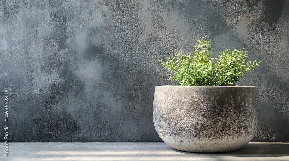 Poster modern concrete plant pot with a rough, unfinished look that adds texture to any space. its minimali