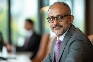 Fototapeta premium Mature modern indian manager leading a discussion in a boardroom
