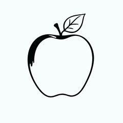 line art apple with leaf on white background