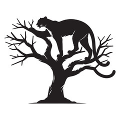 Fototapeta premium Agile and strong tree-climbing jaguar silhouette ideal for jungle predator themes – tree-climbing jaguar vector – tree-climbing jaguar illustration – silhouette of tree-climbing jaguar