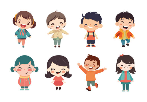 Colorful Happy Smiling Children Cartoon Character Illustrations