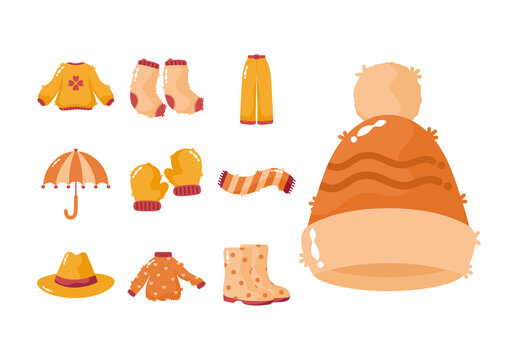 Yellow And Orange Autumn Clothes Fashion Illustration Set