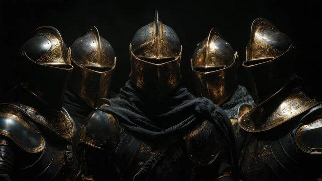 Elite Medieval Knights in Ornate Golden Armor Assembled Together