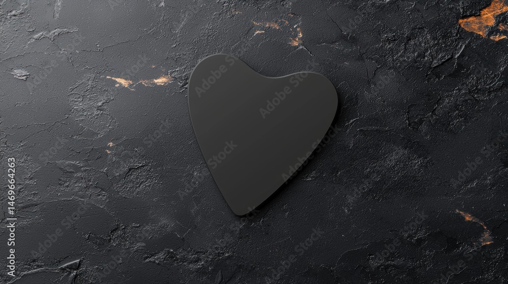 Poster a black heart-shaped object with a textured surface.