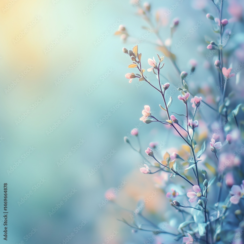 Poster ethereal spring bokeh with soft colors and ample copy space for dreamy backgrounds