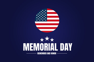 USA Memorial day cover, background design with American flag and star on dark gradient blue background. American remember and honor background.