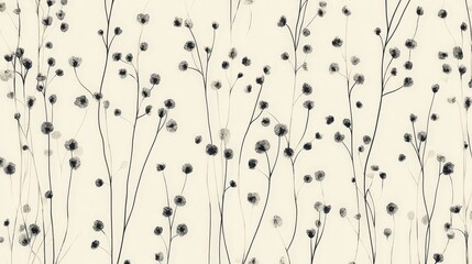 A simple floral pattern with small flowers and thin stems in an organized, repeating pattern, perfect for fabric or stationery