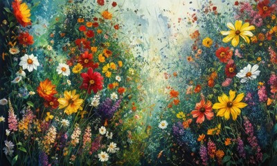 Artistic Painting Of Wildflowers In Colorful Abstract Style