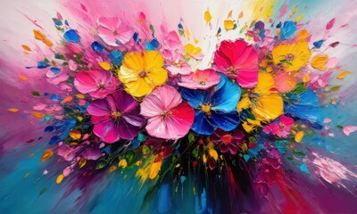 Bright Bouquet Of Colorful Spring Flowers In Artistic Style
