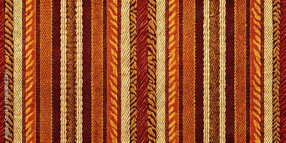 Poster striped textile pattern featuring a rich array of autumnal hues and interwoven textures, ideal for u