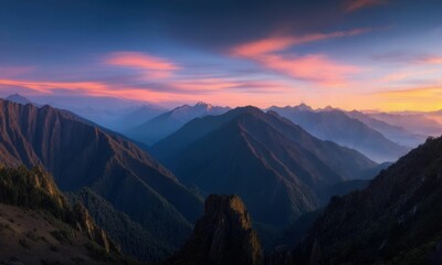 Majestic Mountain Range Under Soft Morning Light Panorama