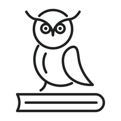 An owl icon sits on a book in this simple line art illustration, perfect for education or a logo with a focus on knowledge.