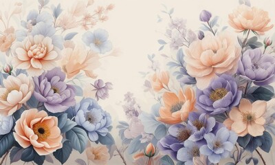 Vintage Style Floral Pattern With Delicate Roses And Peonies