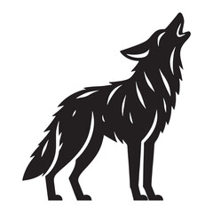 Intense and calling howling coyote silhouette suitable for outdoor animal art – howling coyote vector – howling coyote illustration – silhouette of howling coyote

