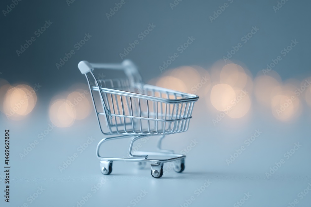 Poster minimalistic image of shopping cart set against spacious bright background with ample copy space
