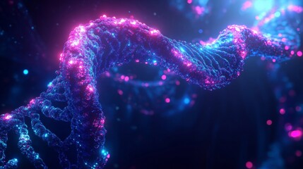 glowing dna strand in neon space