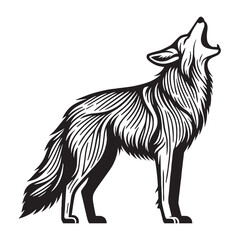 Lone and majestic howling coyote silhouette great for wilderness visuals – howling coyote vector – howling coyote illustration – silhouette of howling coyote

