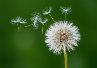 Obraz premium Dandelion seeds blowing in wind