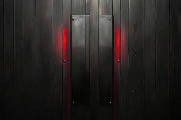 Fototapeta premium Dark wood panels with metal plates and red accents
