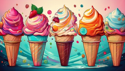 ice cream fun and cheerful ice cream designs with vibrant colors and hand drawn illustrations ideal for posters packaging and in store branding