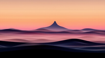 A serene sunrise over a vast desert landscape.