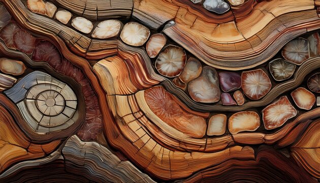 a seamless fossilized wood texture creating swirling crystal like patterns in rich earthy tones