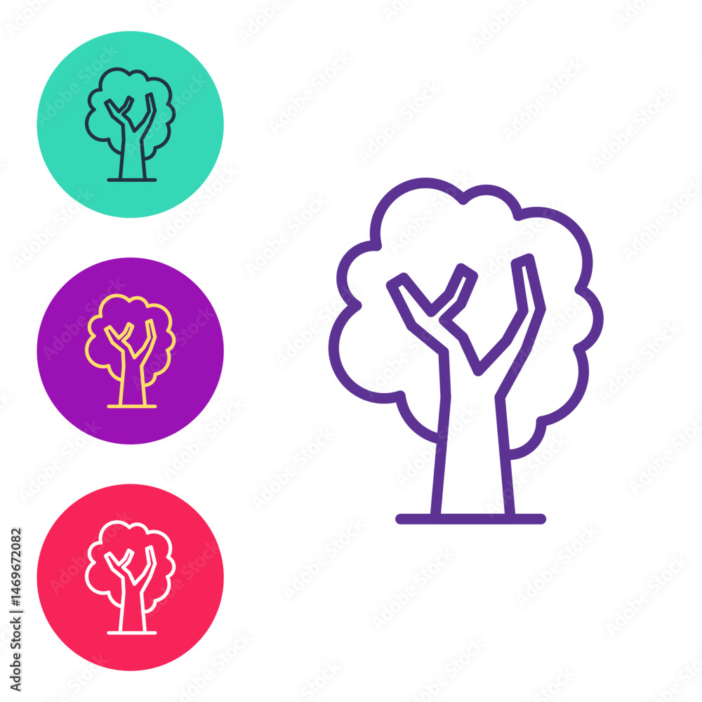 Poster set line tree icon isolated on white background. forest symbol. set icons colorful. vector
