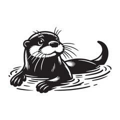Floating otter silhouette designed to reflect the ease of river wildlife – floating otter vector – floating otter illustration – silhouette of floating otter

