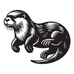 Peaceful and serene floating otter silhouette ideal for wildlife relaxation visuals – floating otter vector – floating otter illustration – silhouette of floating otter

