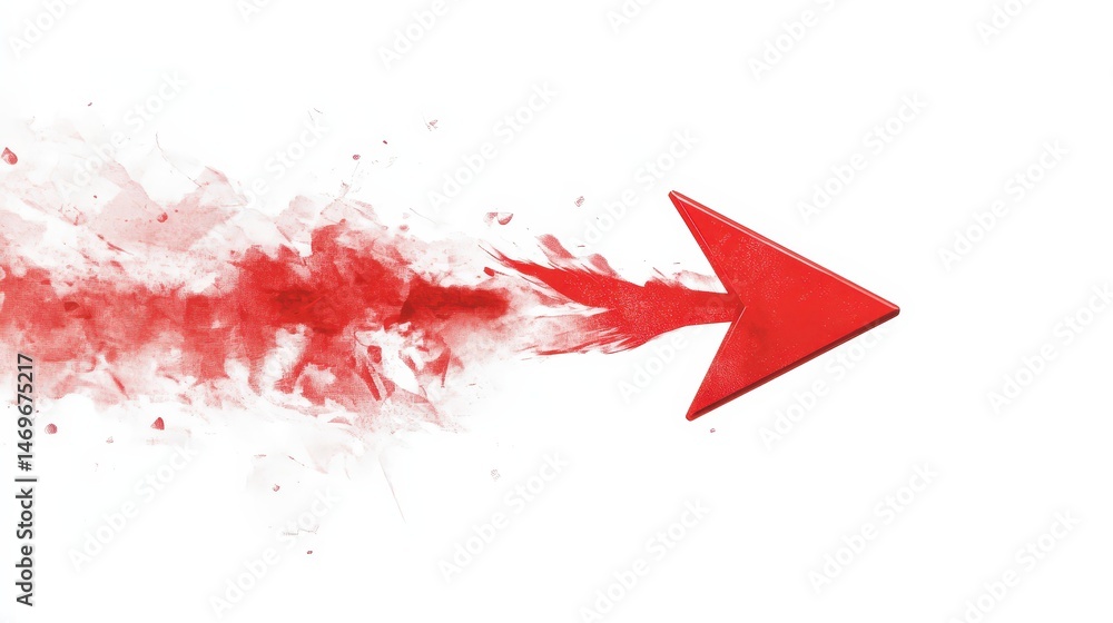Poster a red arrow in motion, soaring across a minimalist white background, signifying direction and purpos