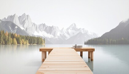 Obraz premium Lake View with Dock and Mountain Scenery