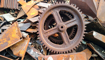 Rusty Gears and Metal Scraps Pile