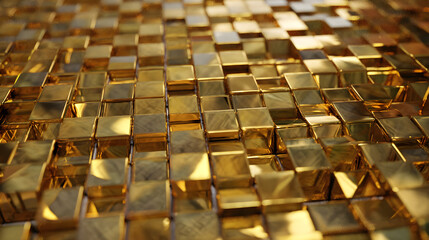 Obraz premium Metallic gold cube surface with reflective geometric textures