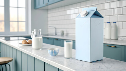 Milk Carton and Fresh Dairy Products on a Kitchen Counter, Emphasizing Food Safety and Hygienic Storage Practices in Modern Homes