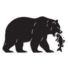 Strong fishing grizzly silhouette ideal for bold animal-themed branding – fishing grizzly vector – fishing grizzly illustration – silhouette of fishing grizzly

