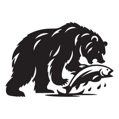 Assertive and enduring fishing grizzly silhouette ideal for eco-themed visuals – fishing grizzly vector – fishing grizzly illustration – silhouette of fishing grizzly

