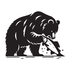 Determined fishing grizzly silhouette designed for rustic wildlife artwork – fishing grizzly vector – fishing grizzly illustration – silhouette of fishing grizzly

