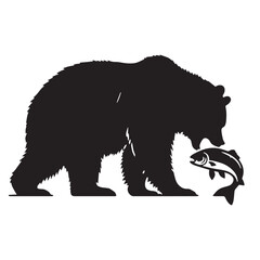 Strong-willed fishing grizzly silhouette ideal for outdoor adventure themes – fishing grizzly vector – fishing grizzly illustration – silhouette of fishing grizzly

