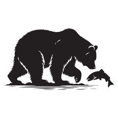 Strong and attentive fishing grizzly silhouette perfect for showcasing animal behavior – fishing grizzly vector – fishing grizzly illustration – silhouette of fishing grizzly

