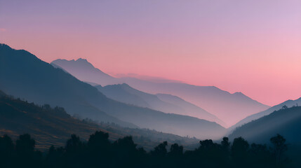 Obraz premium Minimal valley landscape with pastel twilight colors and soft lighting
