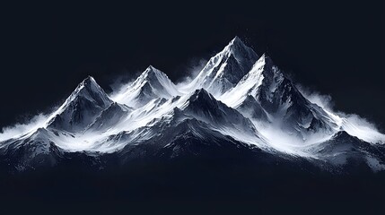 Minimalist mountain range with sharp peaks on black background