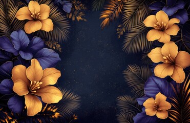 Golden and Indigo Floral Frame