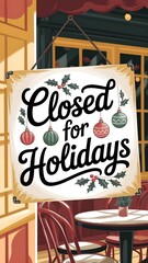 Closed for Holidays text among the christmas decorations, mobile vertical format