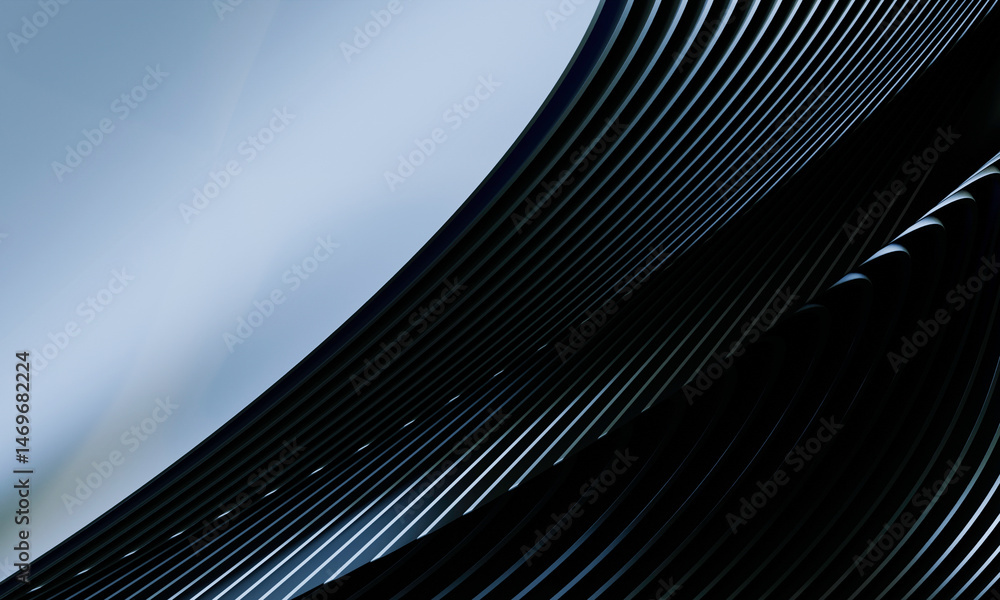 Poster 3d render of symmetrical blue and silver curves in a dynamic design