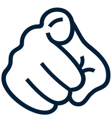 bold line drawing of a hand with the index finger extended forward in a pointing gesture