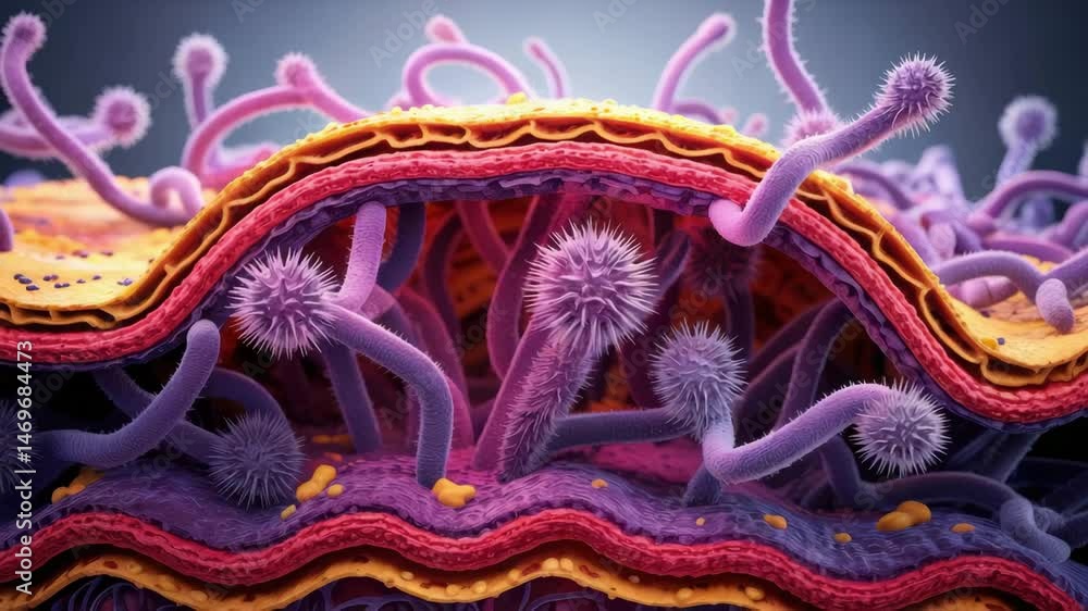 Aufkleber fungus with spiky microscopic structures grows on skin and scalp causing infection and irritation in