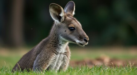 Fototapeta premium Young kangaroo resting in grass